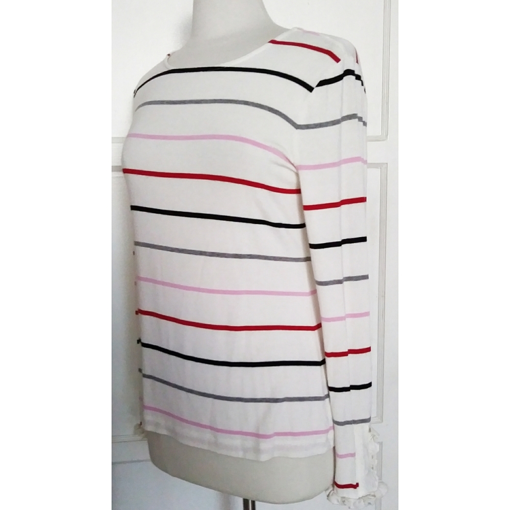 Ann Taylor Striped Ruffle cuff Top - Picture 3 of 8